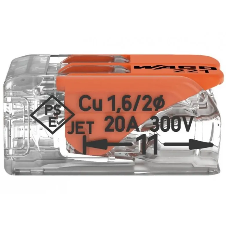 Borne de raccordement WAGO 221 Mini 2x4mm² à leviers souple & rigide - Wago | 221-412
