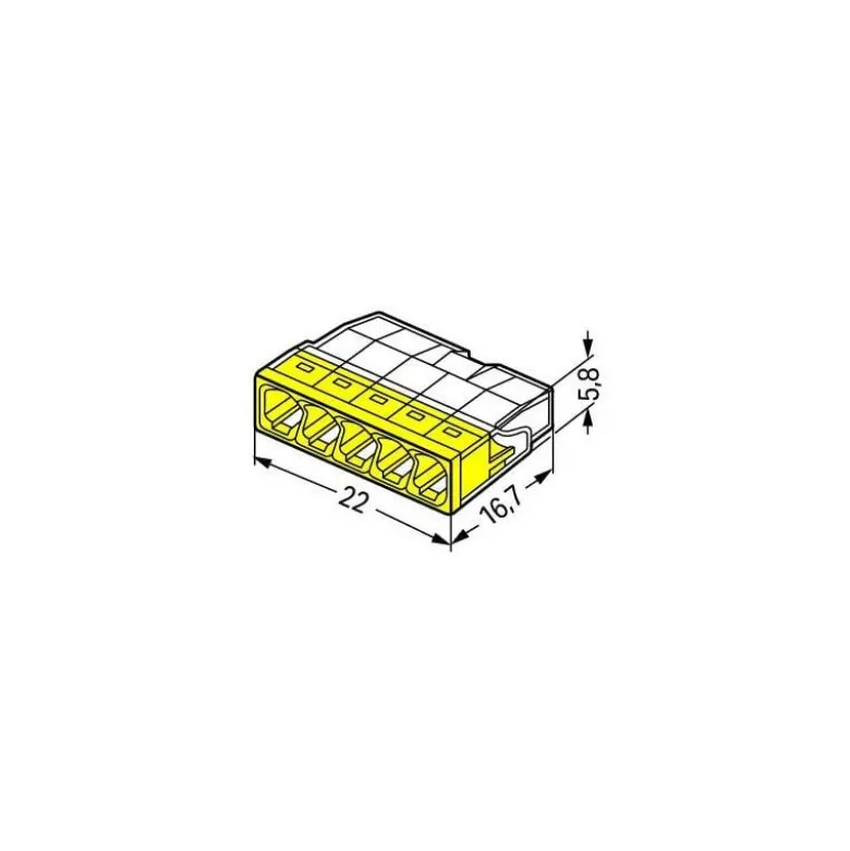 Borne WAGO 2273 - 5 x 0,5 à 2,5mm² Transp. / Jaune - Wago | 2273-205
