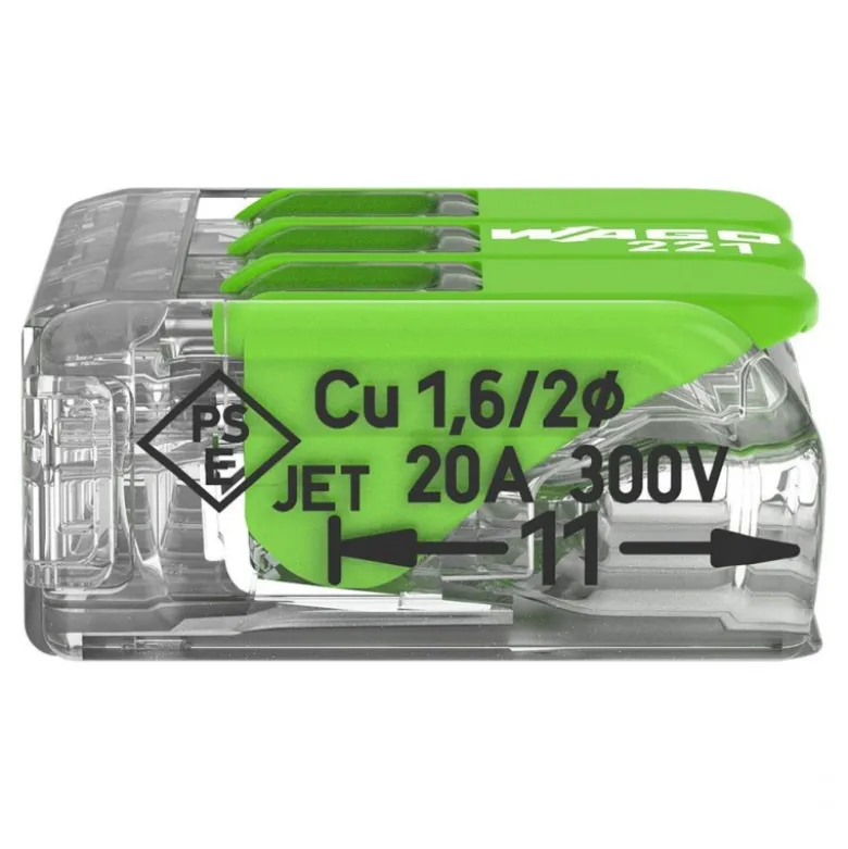Boîte de 12 bornes WAGO Green 221 3x6mm² à leviers souple & rigide - WAGO |221-423/995-012