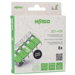 Boîte de 8 bornes WAGO Green 221 3x6mm² à leviers souple & rigide - WAGO | 221-425/995-008