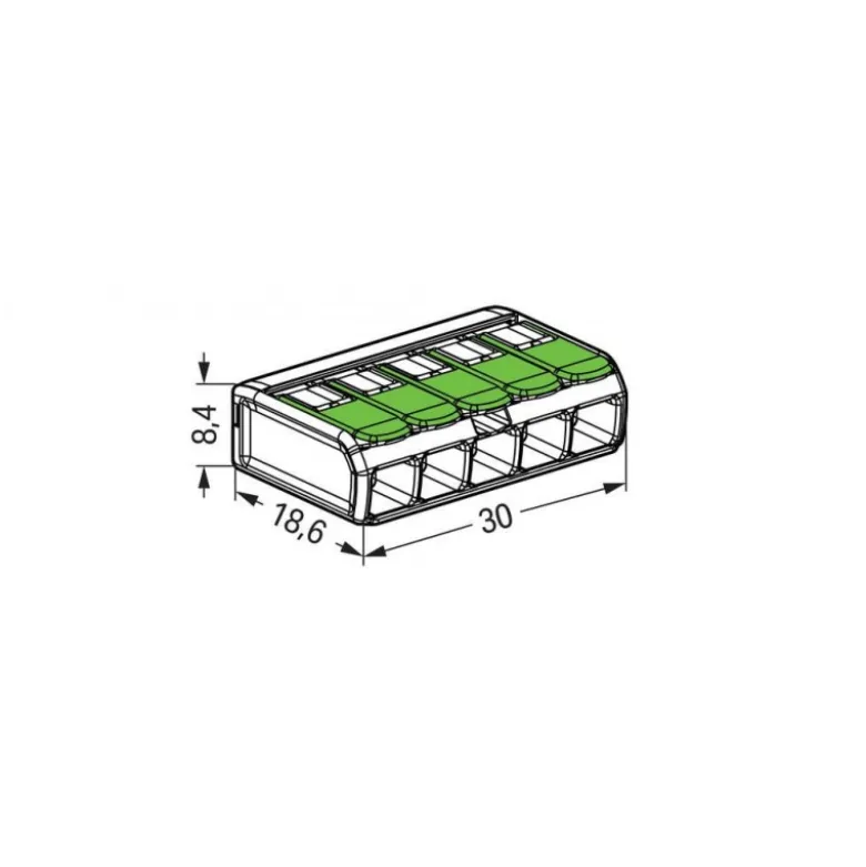 Boîte de 8 bornes WAGO Green 221 3x6mm² à leviers souple & rigide - WAGO | 221-425/995-008