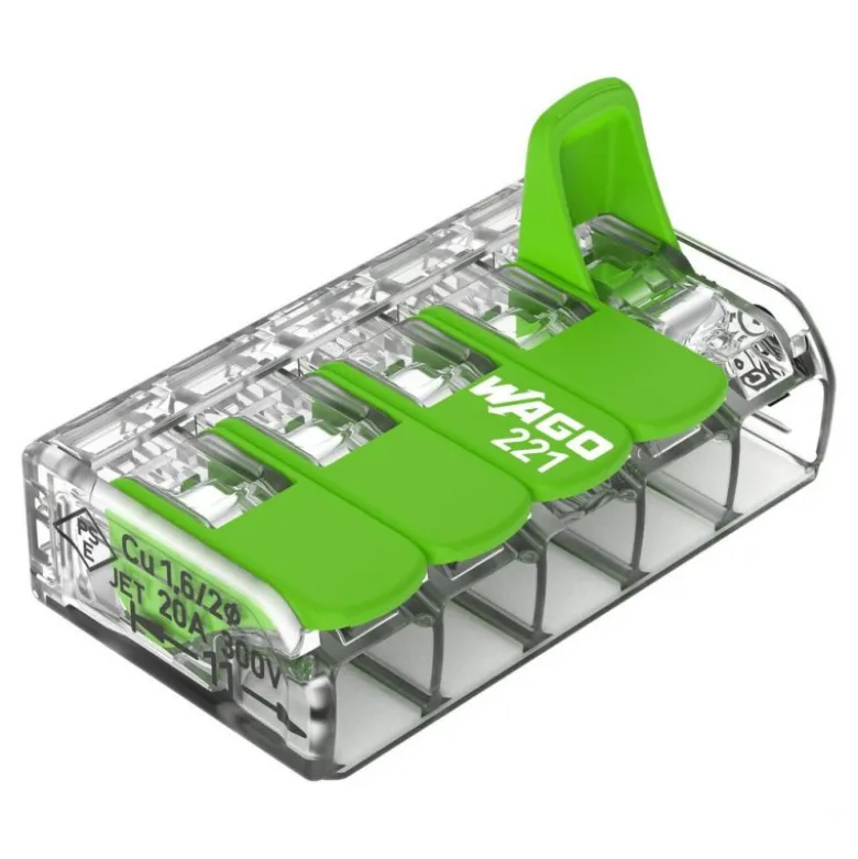 Boîte de 8 bornes WAGO Green 221 3x6mm² à leviers souple & rigide - WAGO | 221-425/995-008