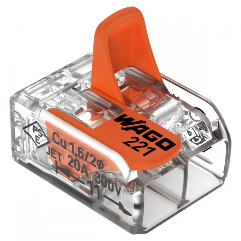 Boîte de 16 bornes WAGO 221 Mini 2x4mm² à leviers souple & rigide - Wago | 221-412/995-016