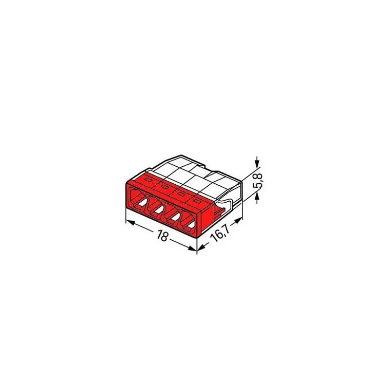 Boîte de 20 bornes WAGO 2273 - 4 x 0,5 à 2,5mm² Transp. / Rouge - Wago | 2273-204/995-020