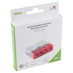 Boîte de 20 bornes WAGO 2273 - 4 x 0,5 à 2,5mm² Transp. / Rouge - Wago | 2273-204/995-020