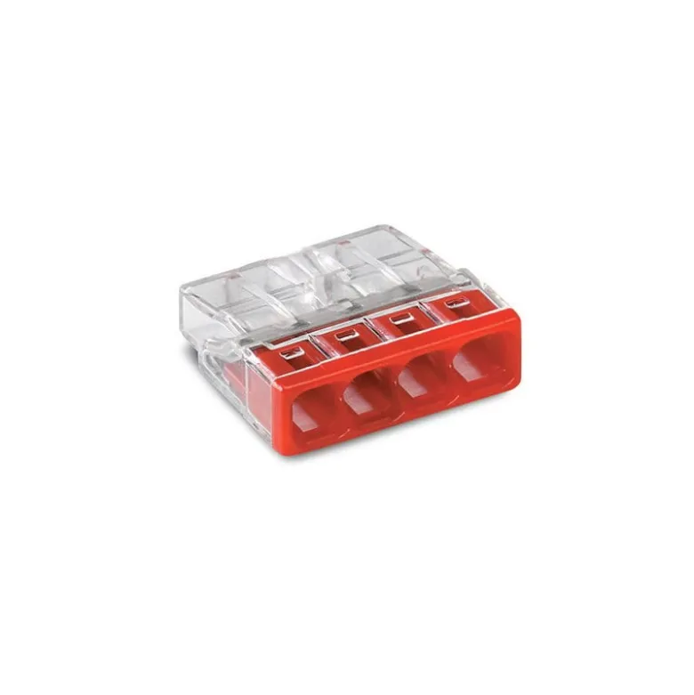 Boîte de 20 bornes WAGO 2273 - 4 x 0,5 à 2,5mm² Transp. / Rouge - Wago | 2273-204/995-020