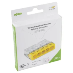 Boîte de 20 bornes WAGO 2273 - 5 x 0,5 à 2,5mm² Transp. / Jaune - Wago | 2273-205/995-020