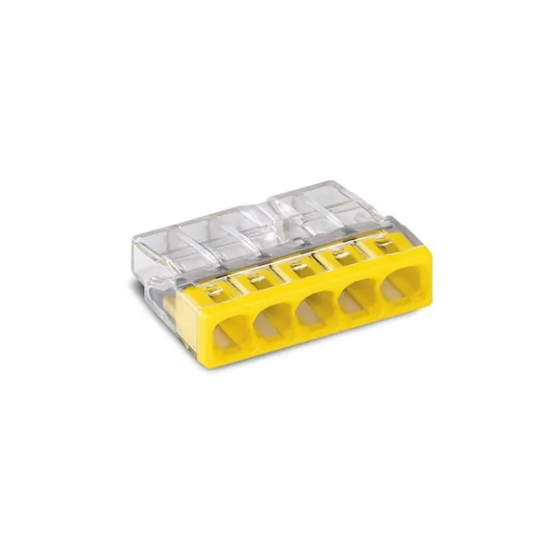Boîte de 20 bornes WAGO 2273 - 5 x 0,5 à 2,5mm² Transp. / Jaune - Wago | 2273-205/995-020