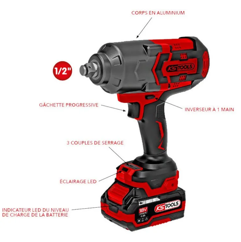Boulonneuse clé à chocs 1/2'' 1600 Nm 18V 4Ah - Ks Tools | 515.4715F