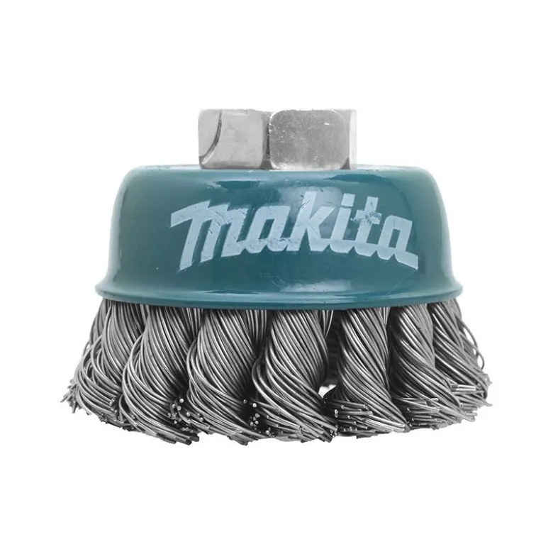 Brosse boisseau à fils acier torsadés pour meuleuse d'angle 115 à 150mm Ø 60mm, Ø fil 0,5mm, Alésage M14, Qté Makita | D-24119