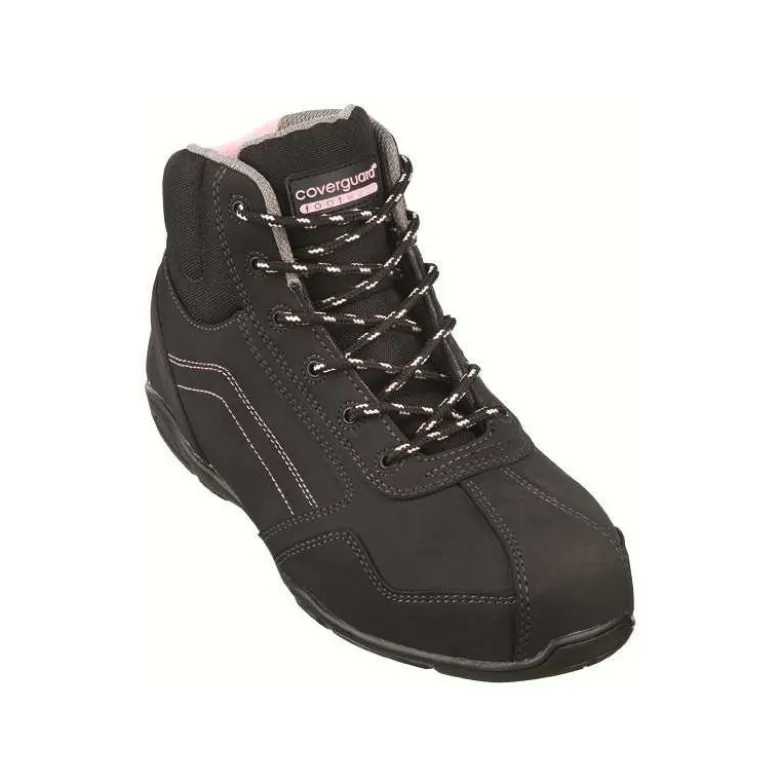 Chaussures de sécurité haute RUBIS High S3 - composite nubuck noir et coutures rose - Coverguard | 9RUBH
