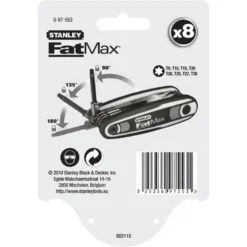 CLE MALE TORX SUR SUPPORT VERROUILLABLE - JEU DE 8 PIÈCES STANLEY FATMAX 0-97-553