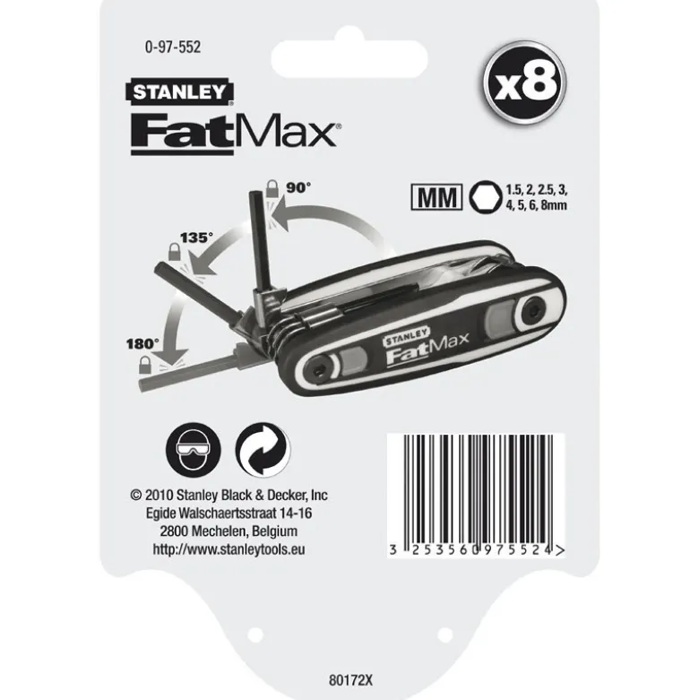 CLE MALE TORX SUR SUPPORT VERROUILLABLE - JEU DE 8 PIÈCES STANLEY FATMAX 0-97-553