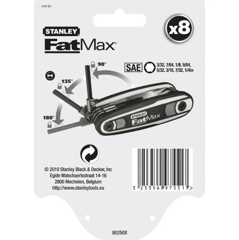 CLE MALE TORX SUR SUPPORT VERROUILLABLE - JEU DE 8 PIÈCES STANLEY FATMAX 0-97-553
