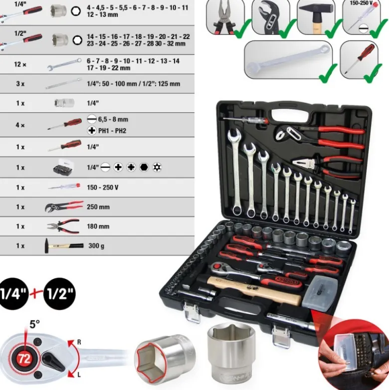 Coffre à outils 1/4'' +1/2'', 88 pcs. - KSTools | 911.0688