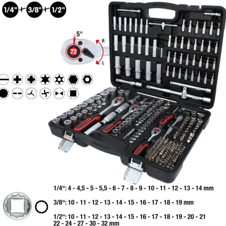 Coffret de douilles 1/4'' + 3/8'' +1/2'', 255 pcs. - KSTools | 916.0255