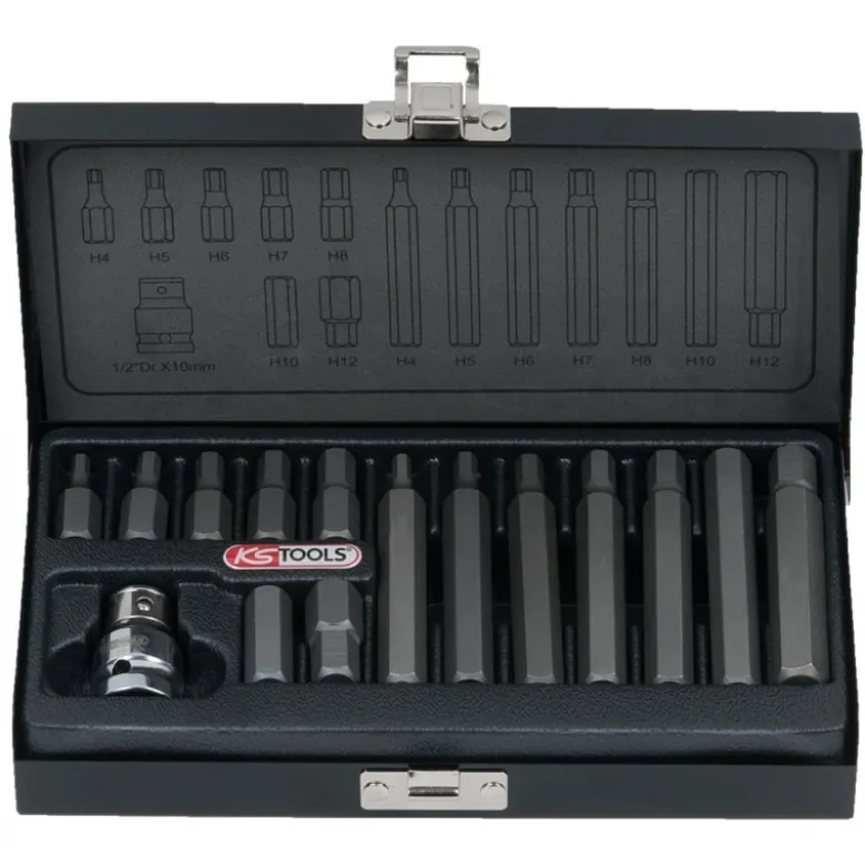 Coffret d'embouts KS, 6pans male 15 pcs - 4-5-6-7-8-10-12 mm - KS Tools | 911.5040