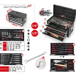 Coffret d'outils universels CHROMEplus 1/4'' + 1/2'', 99 pcs. - KSTools | 918.0200