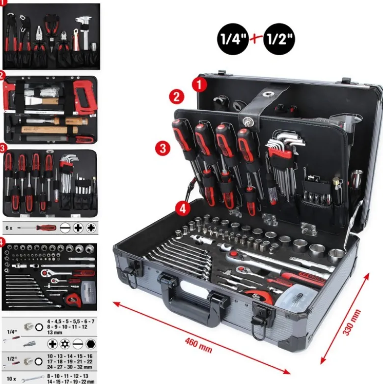 Coffret d'outils universels 1/4'' + 1/2'', 149 pièces - KSTools | 911.0649