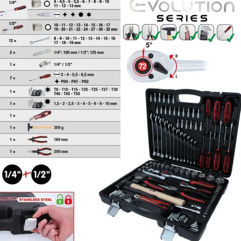 Coffret d'outils universels 1/4'' + 1/2'', 97 pcs. - KSTools | 917.0797