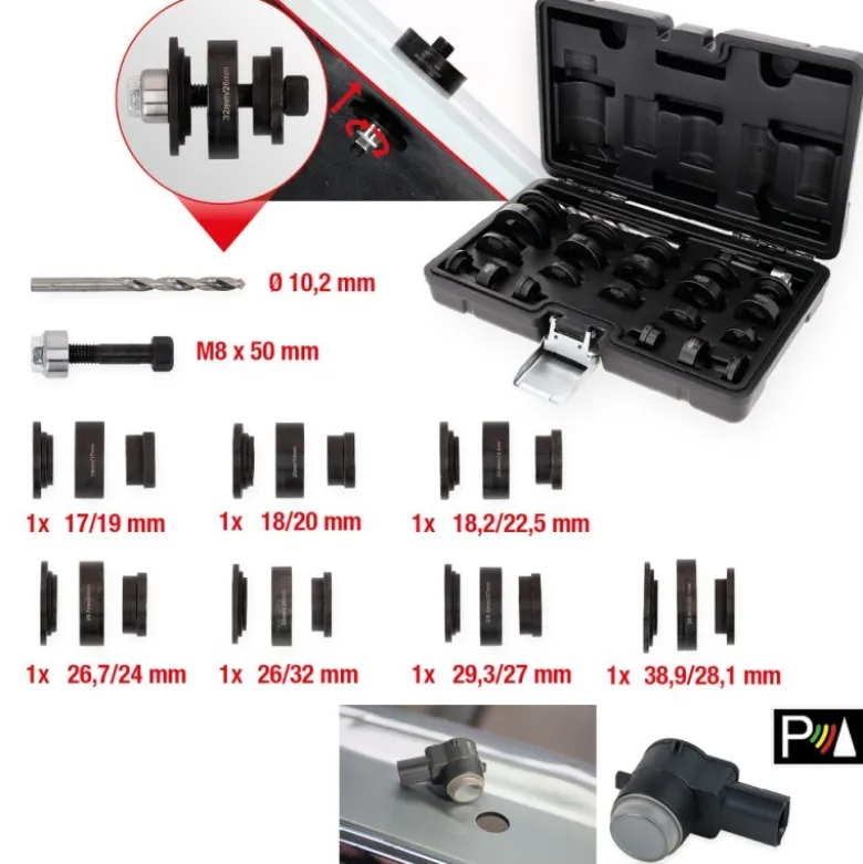 Coffret pour perçage des logements de capteurs de distance, 23 pcs - KSTools | 140.2650