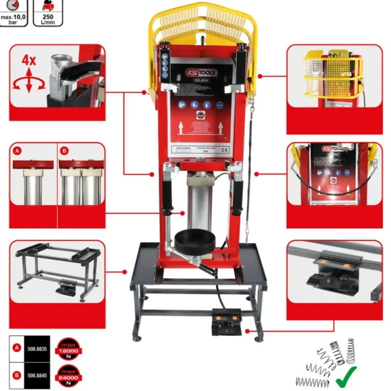 Compresseur de ressort pneumatique fixe à cylindre unique et support - KSTools | 500.8835