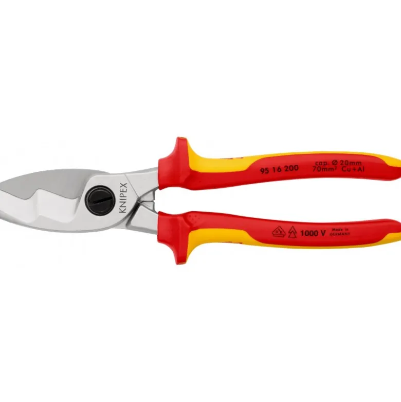 Coupe-câbles à double tranchants isolées par gaines bi-matière, certifiées VDE chromée 200 mm KNIPEX | 95 16 200