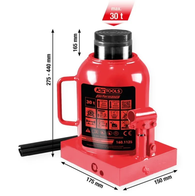 Cric bouteille hydraulique Performance, 30000 kg, levée : 275-440 mm - KSTools | 160.1125