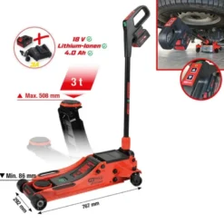 Cric hydraulique à batterie e-Performance, 3 t, hauteur max. 508 mm - KSTools | 160.2015