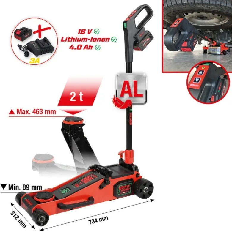Cric hydraulique à batterie e-Performance, 2 t - KSTools | 160.2000