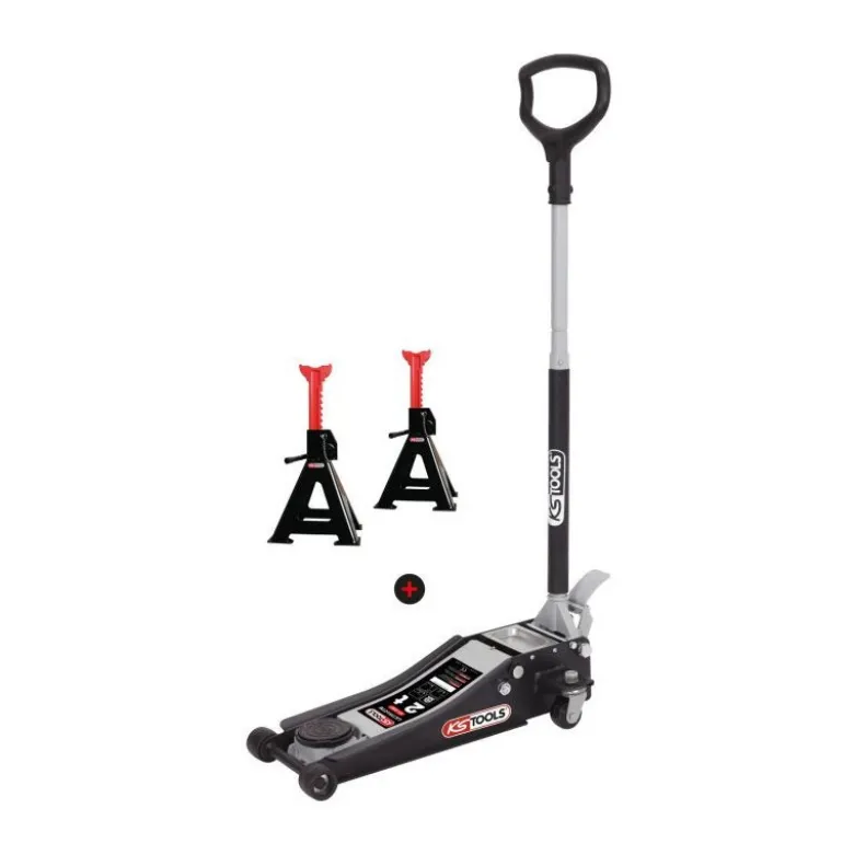 Cric hydraulique extra-bas acier 2T 161.0367 et chandelles 2T KSTools | 161.0367-A2