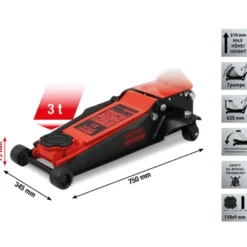 Cric hydraulique Performance en acier, 3000 kg, plat, levée : 75-510 mm - KSTools | 160.1020