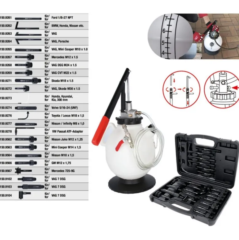 Dispositif de remplissage et de vidange d'huile de transmission avec adaptateur 23 pcs - KSTools | 150.9105