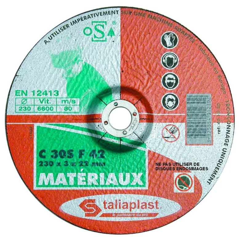 DISQUE ABRASIF POUR MATERIAUX 230MM TALIAPLAST | 401230