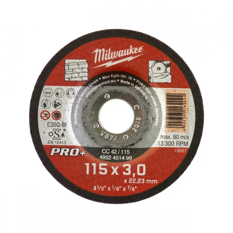 DISQUE A TRONCONNER PRO+ PIERRE 115MM EPAISSEUR3 MM PRO+ 1PC - Milwaukee | 4932451499