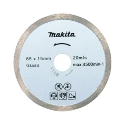 Disque diamant Makita à jante continue, carrelage et verre, à eau pour scie diamant Ø 85mm, Alésage 15mm Makita | B-21098