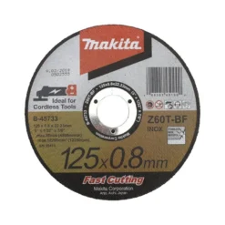 Disques à tronçonner métal et inox meuleuse Ø 125mm, Epaisseur 0,8mm, Type Z60T, Moyeu Déporté Makita | B-46953