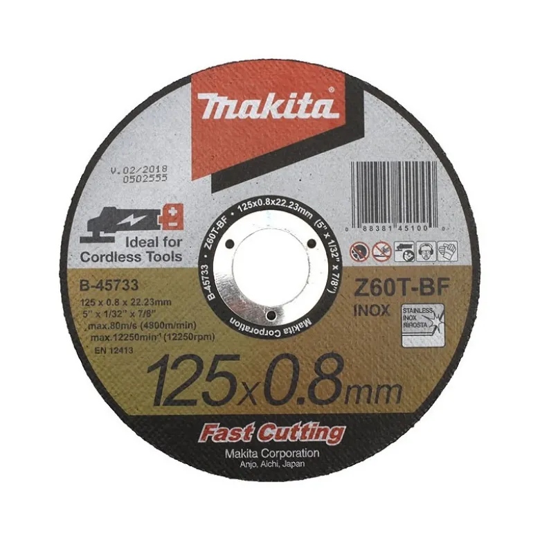 Disques à tronçonner métal et inox meuleuse Ø 125mm, Epaisseur 0,8mm, Type Z60T, Moyeu Déporté Makita | B-46953