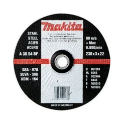 Disques à tronçonner métal pour meuleuse Ø 230mm, Alésage 22,23mm, Epaisseur 2,5mm, Type (A) 30 R Makita | A-85335