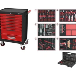 ECOline Servante d'atelier NOIR/ROUGE avec 7 tiroirs et 598 outils d'excellente qualité - KSTools | 897.7598