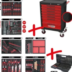 ECOline Servante d'atelier NOIR/ROUGE avec 7 tiroirs et 598 outils d'excellente qualité - KSTools | 897.7598