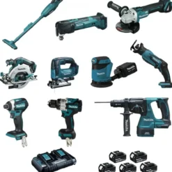 Ensemble de 10 machines + 5 batteries + chargeur + Coffrets Makpac MAKITA | LOT0309