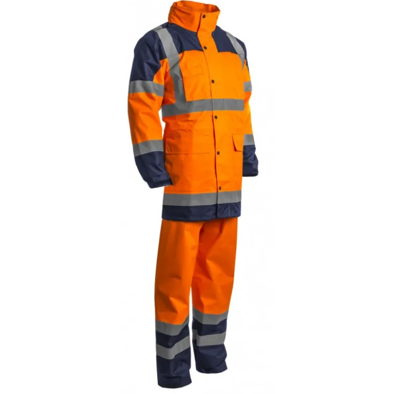 Ensemble de pluie - HYDRA - Parka: 300D Oxford + Pantalon: 300D Oxford - Orange HV/Marine - COVERGUARD | 7HYDO