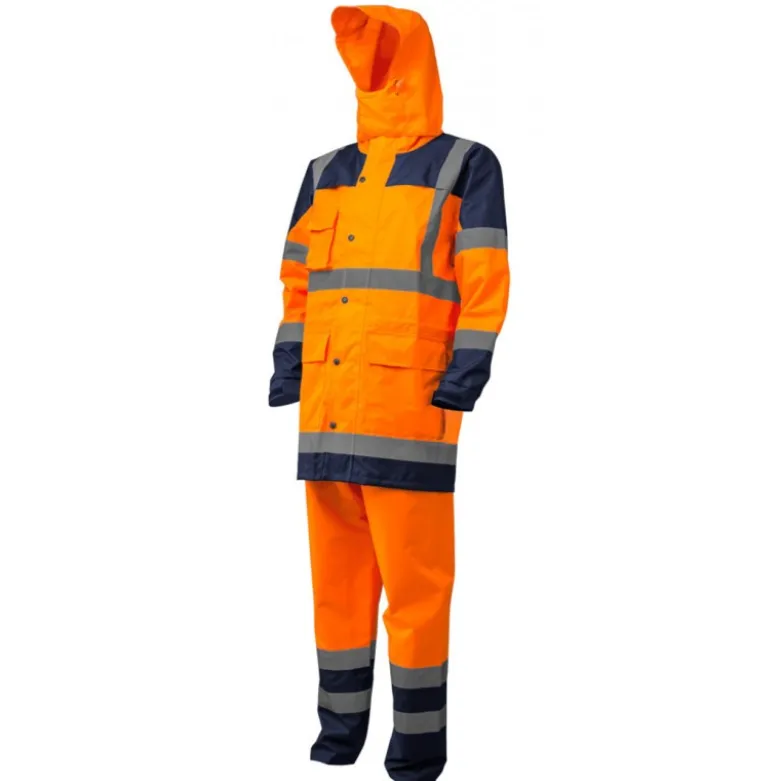 Ensemble de pluie - HYDRA - Parka: 300D Oxford + Pantalon: 300D Oxford - Orange HV/Marine - COVERGUARD | 7HYDO