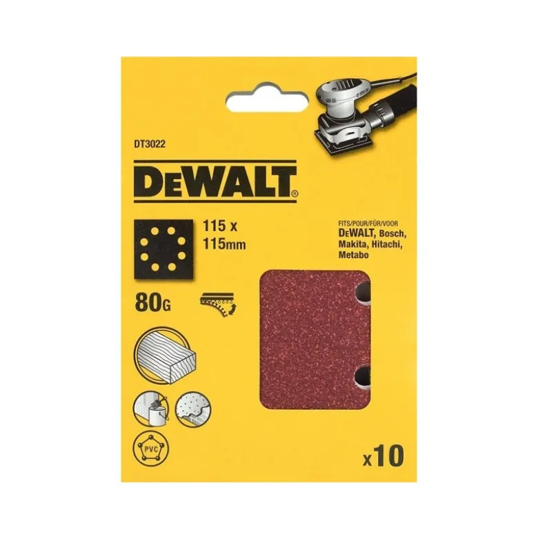 25 feuilles abrasives 1/4 pour ponceuses vibrantes - 115 x 115 mm - grain 120 - DEWALT | DT3033