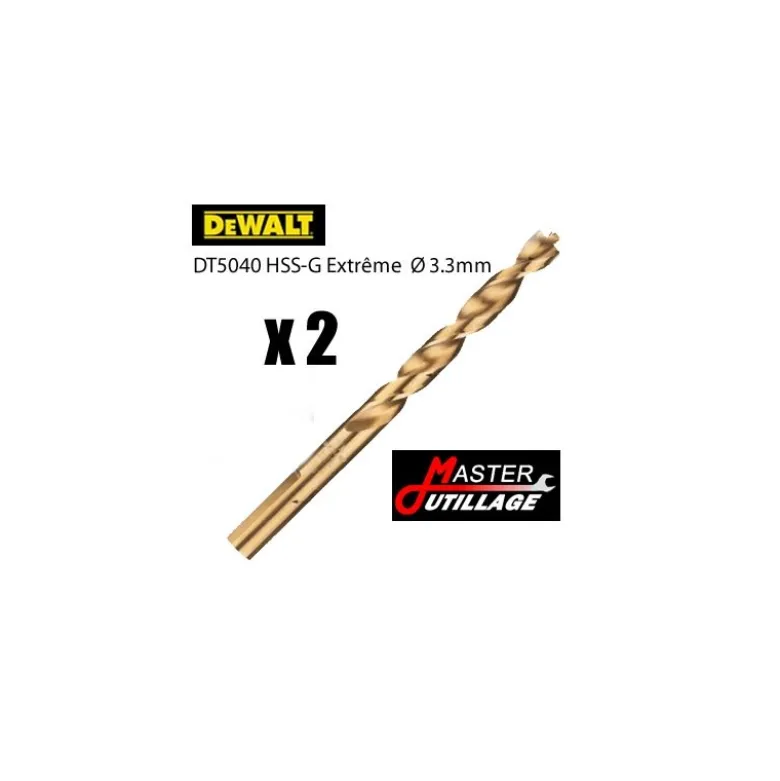 Forets Métal HSS- G (2 pièces) EXTREME Ø3,3mm - L:65mm DEWALT - DT5040