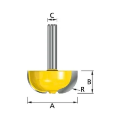 Fraise à moulurer à arrondir 1/4 rond 2 taillants sans roulements (A) 20mm, (B) 8mm, (C) 6mm, R 4mm Makita | D-09400