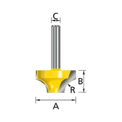 Fraise à moulurer 1/4 Rond 2 taillants sans roulements (A) 16mm, (B) 9mm, (C) 6mm, R 4mm Makita | D-09357