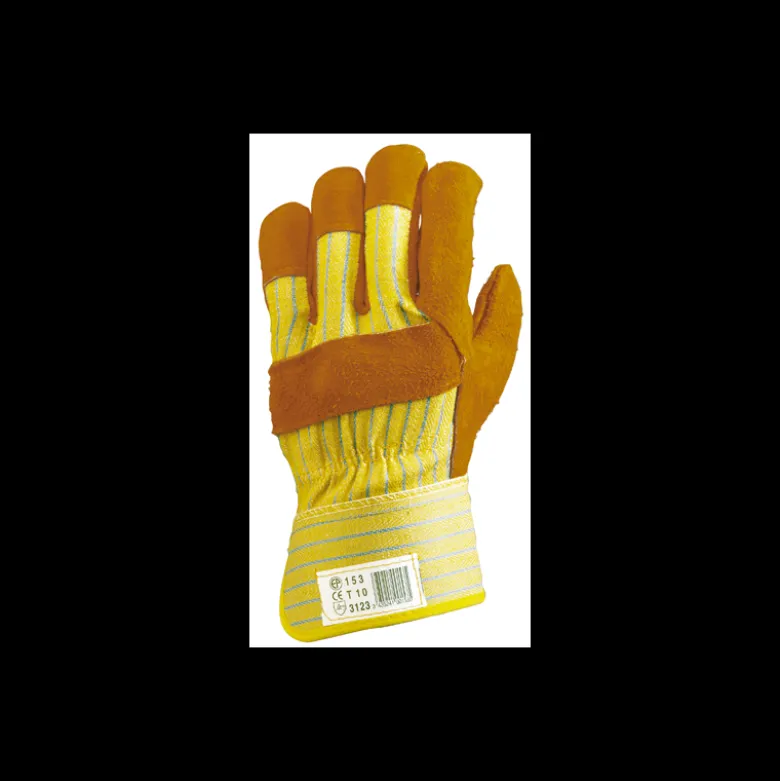 Gants de docker - croûte vachette jaune - paume renfort fleur - Eurotechnique | 153