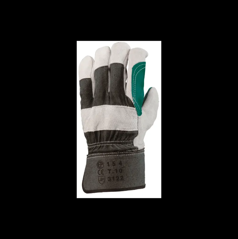 Gants de docker - croûte vachette - renfort croûte vert - Eurotechnique | 154